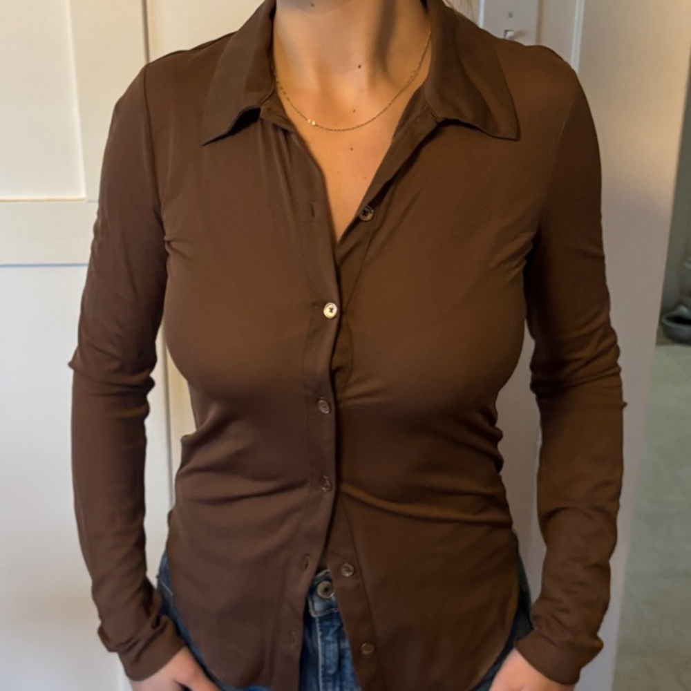 Women's Brown Button-Up Top